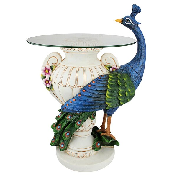 Design Toscano Staverden Castle Peacock Sculptural Glass-Topped Table - KY4128