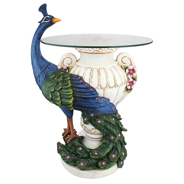 Design Toscano Staverden Castle Peacock Sculptural Glass-Topped Table - KY4128