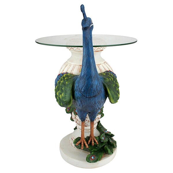 Design Toscano Staverden Castle Peacock Sculptural Glass-Topped Table - KY4128