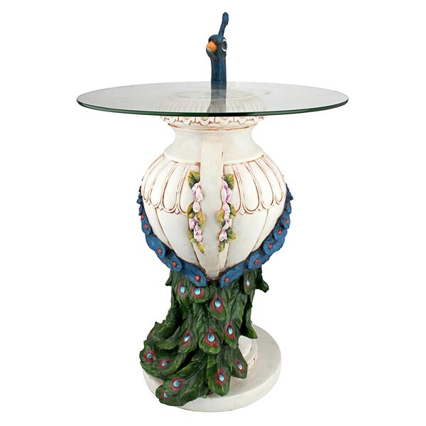 Design Toscano Staverden Castle Peacock Sculptural Glass-Topped Table - KY4128