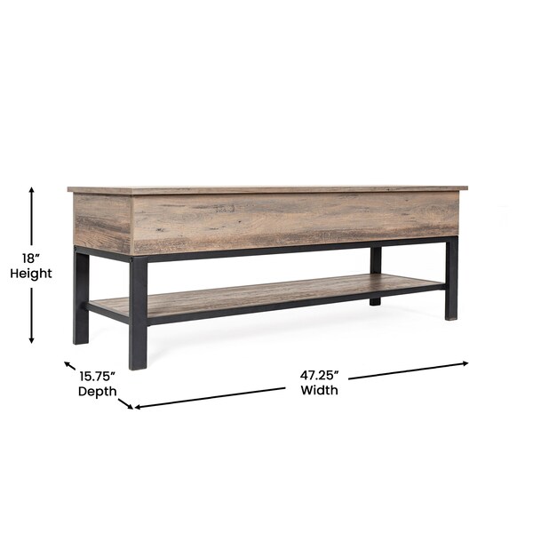 Flash Furniture Entryway Storage Bench with Lower Shelf Perfect for Entryway, Mudroom, or Bedroom in Gray Wash - ZG-075-GY-GG