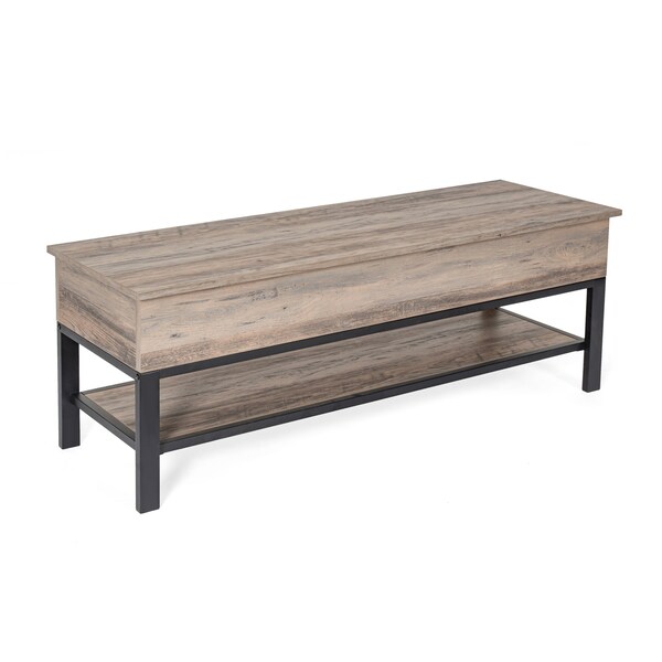 Flash Furniture Entryway Storage Bench with Lower Shelf Perfect for Entryway, Mudroom, or Bedroom in Gray Wash - ZG-075-GY-GG