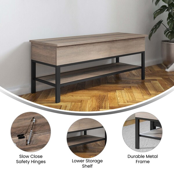 Flash Furniture Entryway Storage Bench with Lower Shelf Perfect for Entryway, Mudroom, or Bedroom in Gray Wash - ZG-075-GY-GG