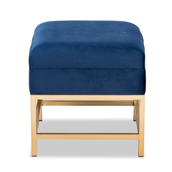 Baxton Studio Aliana Glam and Luxe Navy Blue Velvet Fabric and Gold Finished Metal Small Storage Ottoman - 182-11565-ZORO