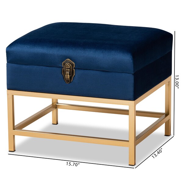 Baxton Studio Aliana Glam and Luxe Navy Blue Velvet Fabric and Gold Finished Metal Small Storage Ottoman - 182-11565-ZORO