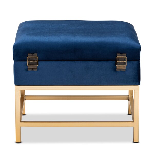 Baxton Studio Aliana Glam and Luxe Navy Blue Velvet Fabric and Gold Finished Metal Small Storage Ottoman - 182-11565-ZORO