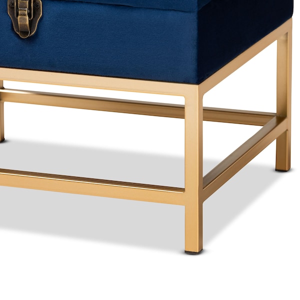 Baxton Studio Aliana Glam and Luxe Navy Blue Velvet Fabric and Gold Finished Metal Small Storage Ottoman - 182-11565-ZORO