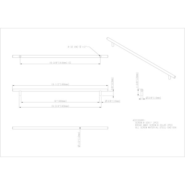Elements By Hardware Resources 416 mm Center-to-Center Satin Nickel Naples Cabinet Bar Pull - 496SN
