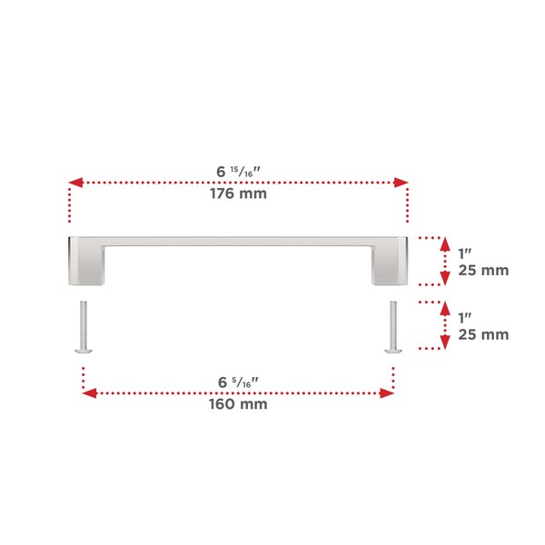 Richelieu Kent Collection 6 5/16-inch (160 mm) Brushed Nickel Modern Rectangular Cabinet Pull - BP7470160195