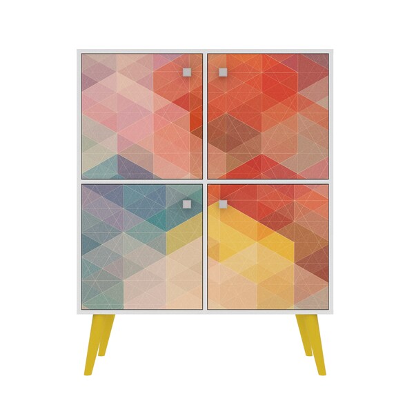 Manhattan Comfort Avesta 45.28 High Double Cabinet, White, Color Stamp and Yellow - 177AMC132