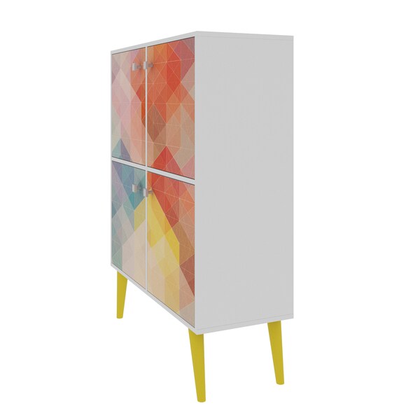 Manhattan Comfort Avesta 45.28 High Double Cabinet, White, Color Stamp and Yellow - 177AMC132