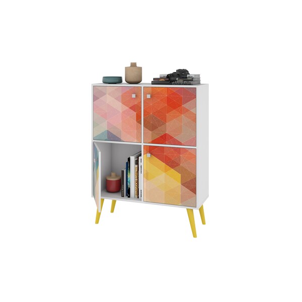 Manhattan Comfort Avesta 45.28 High Double Cabinet, White, Color Stamp and Yellow - 177AMC132