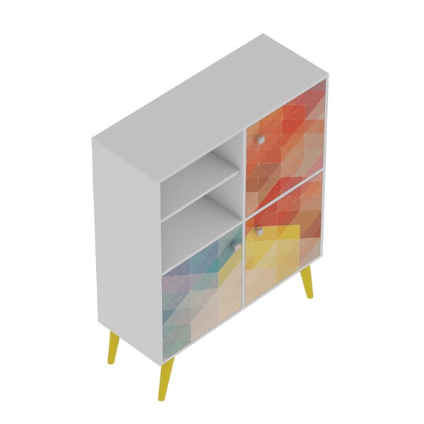 Manhattan Comfort Avesta 45.28 High Double Cabinet, White, Color Stamp and Yellow - 177AMC132