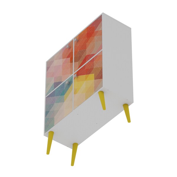 Manhattan Comfort Avesta 45.28 High Double Cabinet, White, Color Stamp and Yellow - 177AMC132