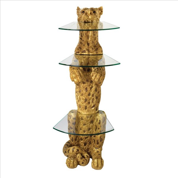 Design Toscano Royal Egyptian Cheetah Sculptural Glass-Shelved Pedestal Table - KY1872