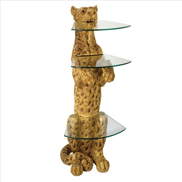 Design Toscano Royal Egyptian Cheetah Sculptural Glass-Shelved Pedestal Table - KY1872