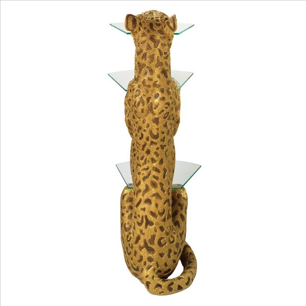 Design Toscano Royal Egyptian Cheetah Sculptural Glass-Shelved Pedestal Table - KY1872