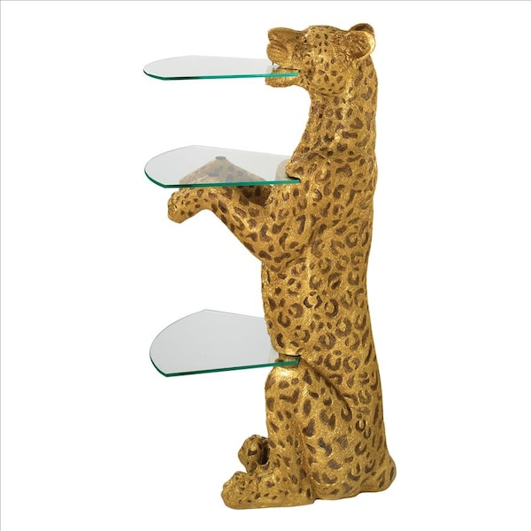 Design Toscano Royal Egyptian Cheetah Sculptural Glass-Shelved Pedestal Table - KY1872