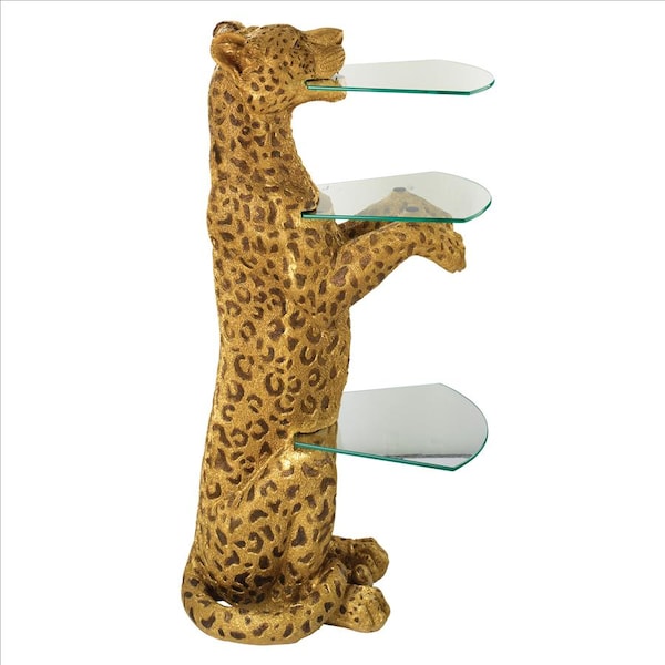 Design Toscano Royal Egyptian Cheetah Sculptural Glass-Shelved Pedestal Table - KY1872