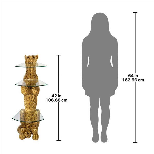 Design Toscano Royal Egyptian Cheetah Sculptural Glass-Shelved Pedestal Table - KY1872