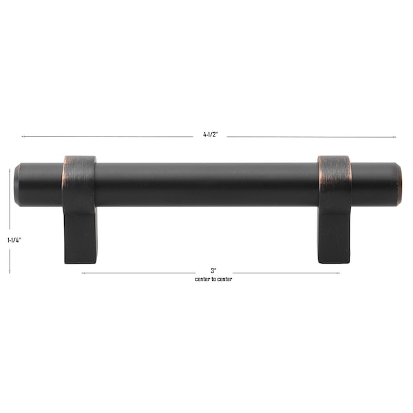 Gliderite Hardware 3 in. Center to Center Oil Rubbed Bronze Solid Steel Bar Pull - 4005-76-ORB - 4005-76-ORB-1