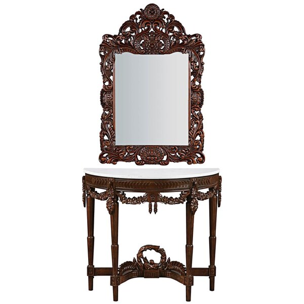 Design Toscano Chateau Gallet Marble Topped Hardwood Console Table with Mirror - DY94047