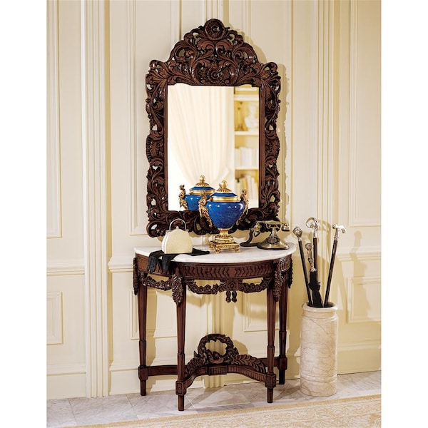 Design Toscano Chateau Gallet Marble Topped Hardwood Console Table with Mirror - DY94047
