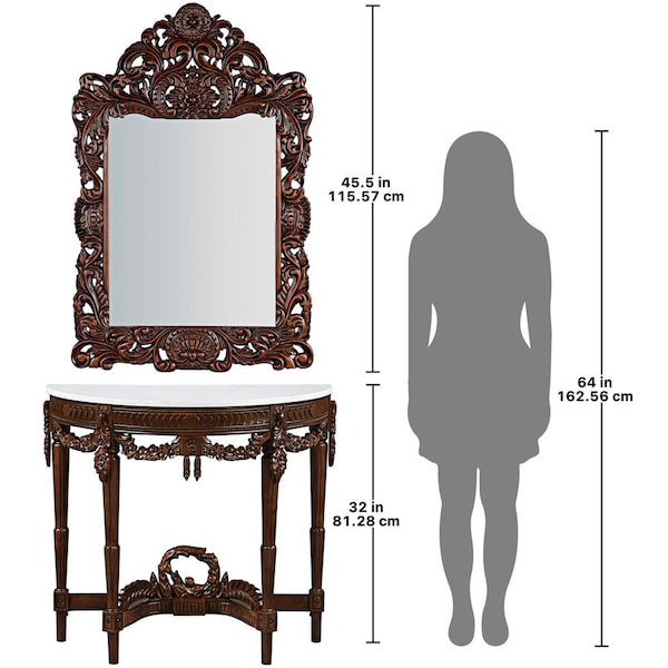 Design Toscano Chateau Gallet Marble Topped Hardwood Console Table with Mirror - DY94047