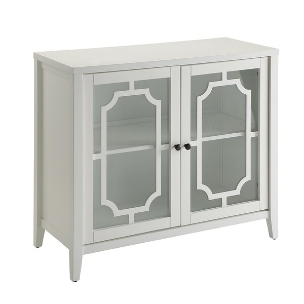 Acme Storage Wooden Console Table with 2 Glass Doors in White - ER-0174WH