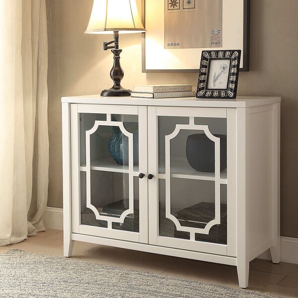 Acme Storage Wooden Console Table with 2 Glass Doors in White - ER-0174WH
