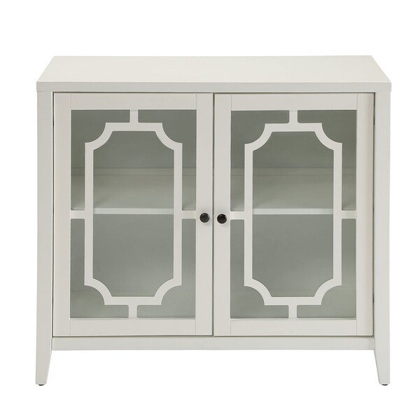 Acme Storage Wooden Console Table with 2 Glass Doors in White - ER-0174WH