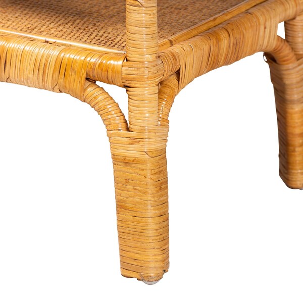 Bali & Pari Savitri Modern Bohemian Natural Rattan 2-Tier Console Table - 243-13398-ZORO