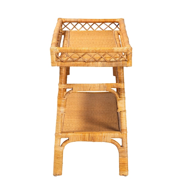 Bali & Pari Savitri Modern Bohemian Natural Rattan 2-Tier Console Table - 243-13398-ZORO