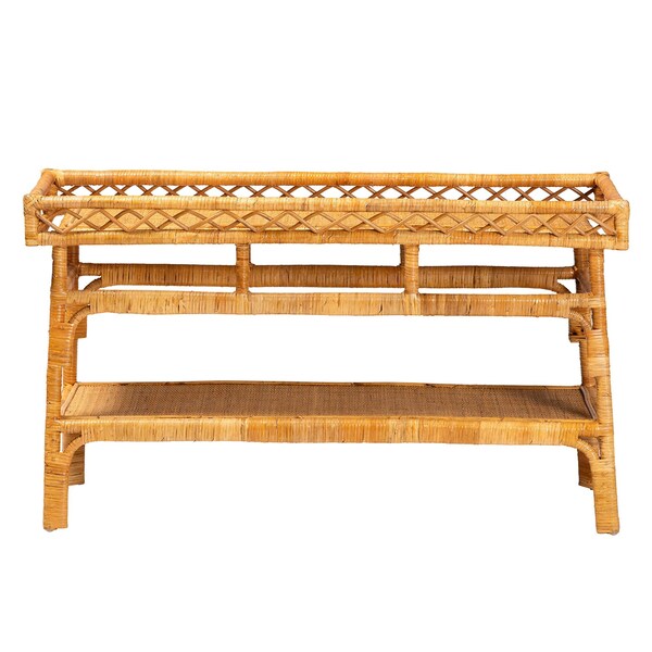 Bali & Pari Savitri Modern Bohemian Natural Rattan 2-Tier Console Table - 243-13398-ZORO