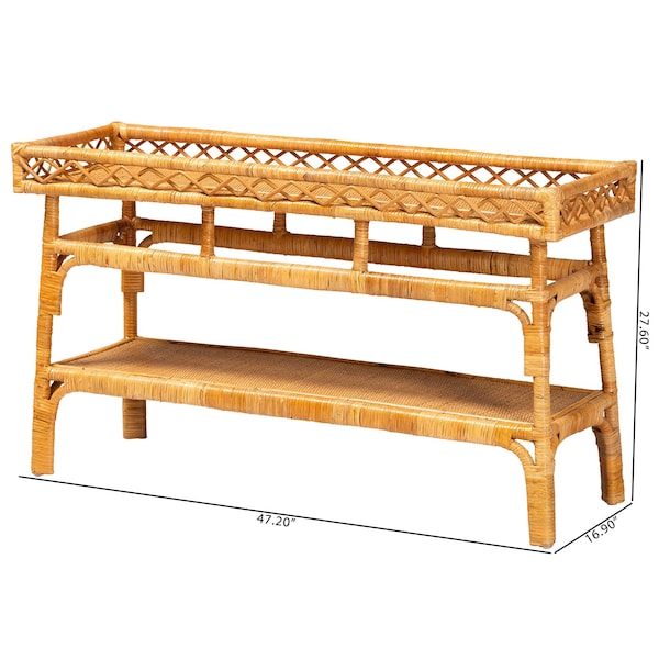 Bali & Pari Savitri Modern Bohemian Natural Rattan 2-Tier Console Table - 243-13398-ZORO