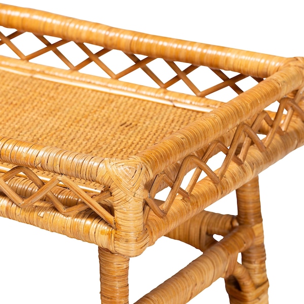 Bali & Pari Savitri Modern Bohemian Natural Rattan 2-Tier Console Table - 243-13398-ZORO