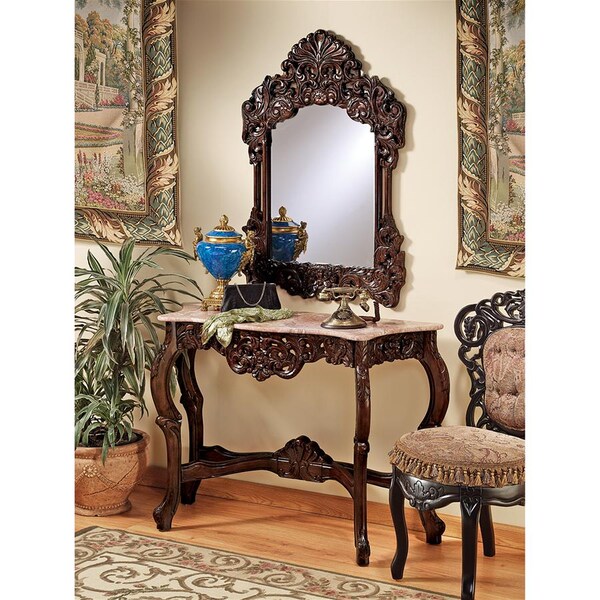 Design Toscano The Dordogne Marble-Topped Hardwood Console Table with Mirror - DY99110