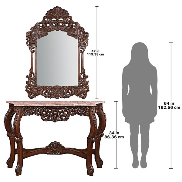 Design Toscano The Dordogne Marble-Topped Hardwood Console Table with Mirror - DY99110