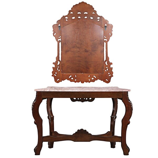 Design Toscano The Dordogne Marble-Topped Hardwood Console Table with Mirror - DY99110