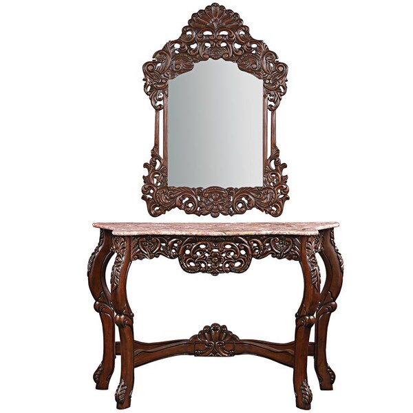 Design Toscano The Dordogne Marble-Topped Hardwood Console Table with Mirror - DY99110