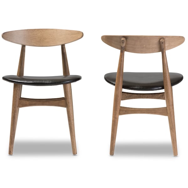 Baxton Studio Edna Black Faux Leather and "Oak" Finishing Wood 5-PC Dining Set - 126-6941-6942