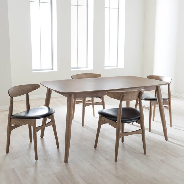 Baxton Studio Edna Black Faux Leather and "Oak" Finishing Wood 5-PC Dining Set - 126-6941-6942