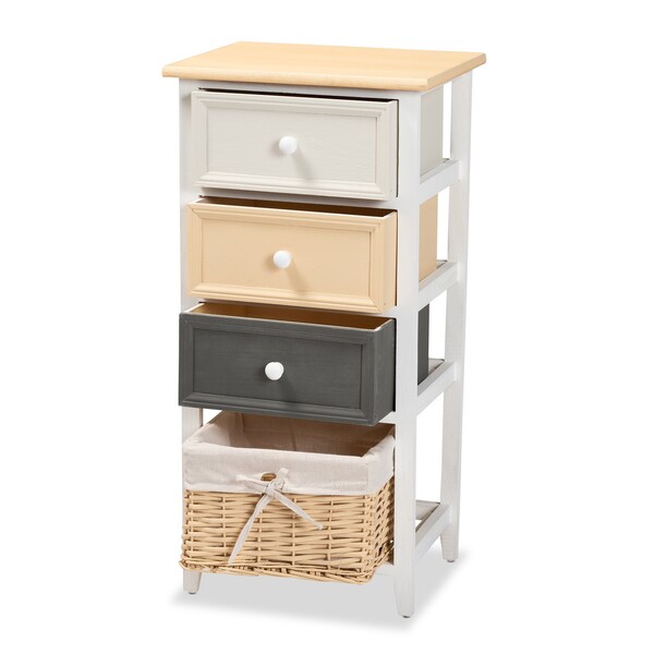 Baxton Studio Adonis Mid-Century Transitional Multi-Colored Wood 3-Drawer Storage Unit with Basket - 198-12274-ZORO