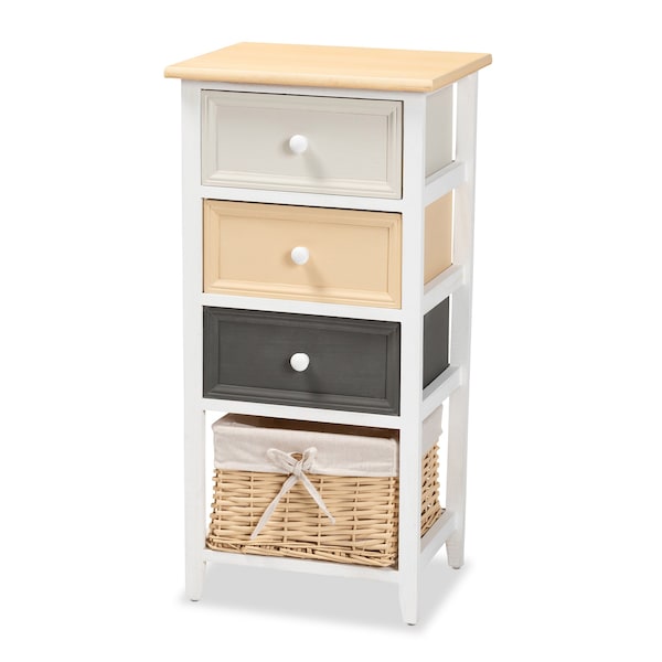 Baxton Studio Adonis Mid-Century Transitional Multi-Colored Wood 3-Drawer Storage Unit with Basket - 198-12274-ZORO