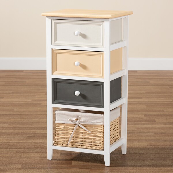 Baxton Studio Adonis Mid-Century Transitional Multi-Colored Wood 3-Drawer Storage Unit with Basket - 198-12274-ZORO