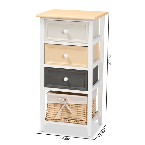 Baxton Studio Adonis Mid-Century Transitional Multi-Colored Wood 3-Drawer Storage Unit with Basket - 198-12274-ZORO