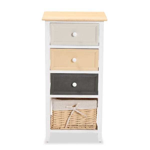 Baxton Studio Adonis Mid-Century Transitional Multi-Colored Wood 3-Drawer Storage Unit with Basket - 198-12274-ZORO