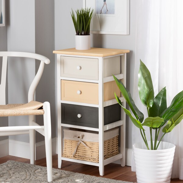 Baxton Studio Adonis Mid-Century Transitional Multi-Colored Wood 3-Drawer Storage Unit with Basket - 198-12274-ZORO