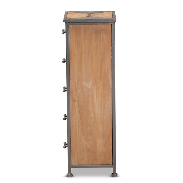 Baxton Studio Laurel Rustic Antique Grey Metal and Whitewashed Oak Brown Wood 5-Drawer Accent Storage Cabinet - 182-11735-ZORO