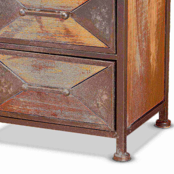 Baxton Studio Laurel Rustic Antique Grey Metal and Whitewashed Oak Brown Wood 5-Drawer Accent Storage Cabinet - 182-11735-ZORO